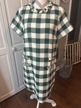 Tuckernuck Moss Green and Cream Gingham Tweed Jackie Dress